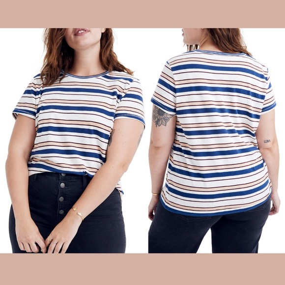 New Madewell Whisper Stripe Ringer Tee Shirt XXL - Picture 1 of 12